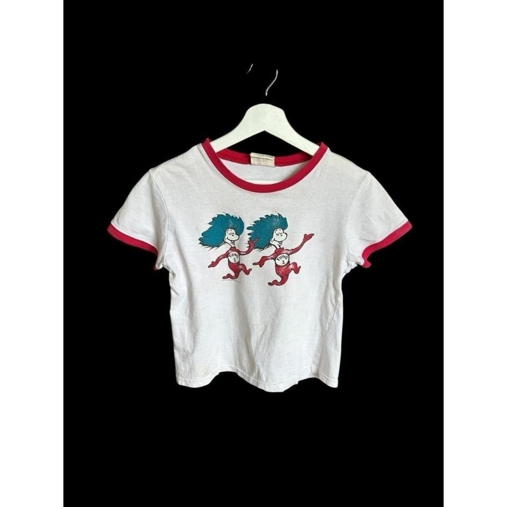 Women's 90's Dr Seuss Ringer Tshirt Sz Medium Distressed Thing 1‎ Thing 2